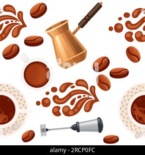 Seamless pattern coffee theme with frother and cezve vector illustration on white background Stock Vector