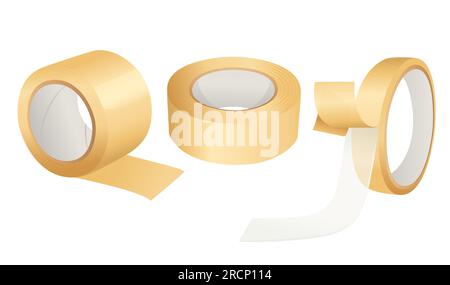 Set of three yellow scotch adhesive tape vector illustration isolated on white background Stock Vector