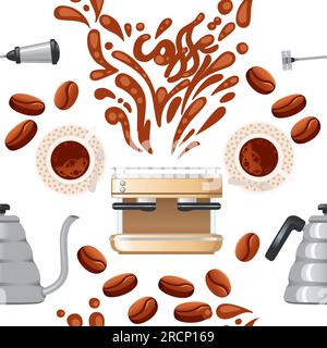 Seamless pattern coffee theme with Modern coffee maker machine vector illustration on white background Stock Vector