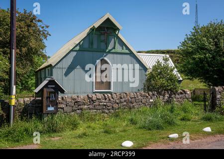 The corrugated iron church of St. Mary's at Newton-by-the-Sea in Northumberland, UK Stock Photo