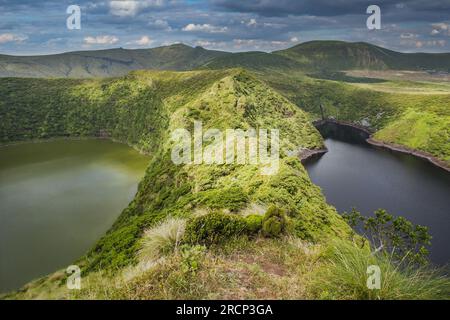 The green paradise in the Atlantic Ocean, crater lake, Flores island, Azores, Portugal Stock Photo
