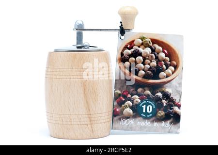 Beechwood Pepper Mill from Sous Chef with Label Stock Photo