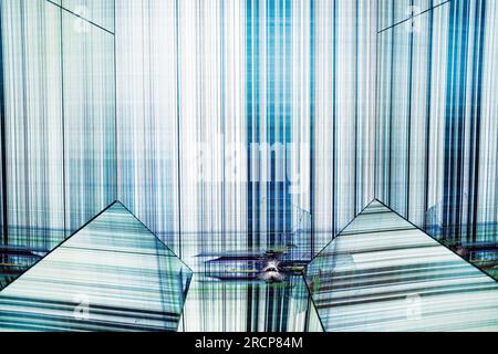 Cracked glass panel screen equipment, digital glitch. Broken LED. Stock Photo