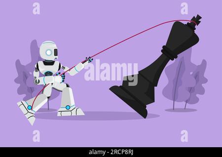 Pull Robe Using Robo Character flat drawing robot pulling closed door knob with power ...