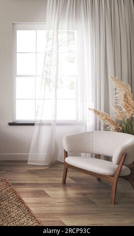 Scandinavian hamptons white bedroom interior design. Wooden farmhouse