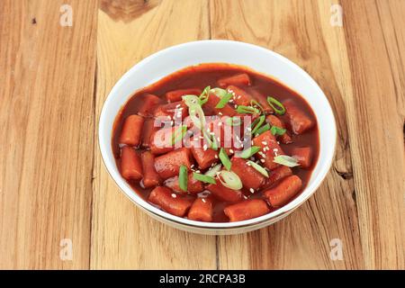 Close Up of Korean Food Tteokbokki Stir Fried Spicy Rice Cake Stock Photo