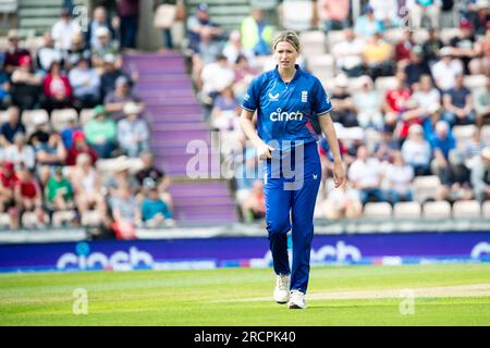 Southampton, UK. 16th July, 2023. Lauren Bell (England) during the 2nd We Got Game ODI game of the Womens Ashes 2023 Series between England and Australia at The Ageas Bowl in Southampton, England. (Liam Asman/SPP) Credit: SPP Sport Press Photo. /Alamy Live News Stock Photo