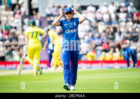 Southampton, UK. 16th July, 2023. Kate Cross (England) during the 2nd We Got Game ODI game of the Womens Ashes 2023 Series between England and Australia at The Ageas Bowl in Southampton, England. (Liam Asman/SPP) Credit: SPP Sport Press Photo. /Alamy Live News Stock Photo