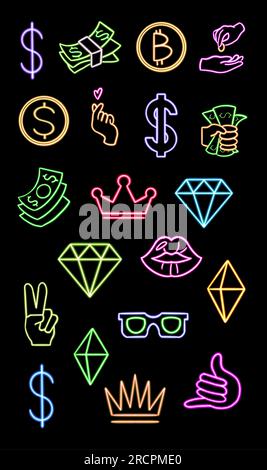 glowing desktop icon, neon money sticker, neon figure, glowing figure, neon geometrical figures  Stock Photo