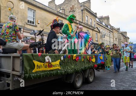 Dancers and musicians dressed in ornate costumes parade through the streets  of Bath in the annual carnival Stock Photo - Alamy