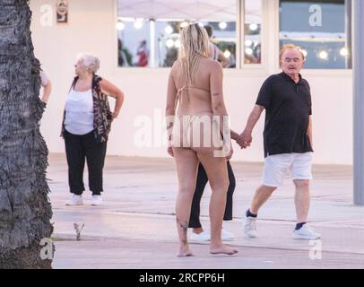 Pic shows: Palma, Majorca  Dressed for the extremely hot weather.   Groups of youths often from UK France and Germany flock to the resort  to party ov Stock Photo