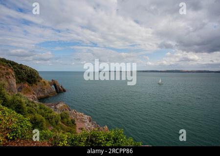 The London Bridge natural arch in Torquay. Stock Photo