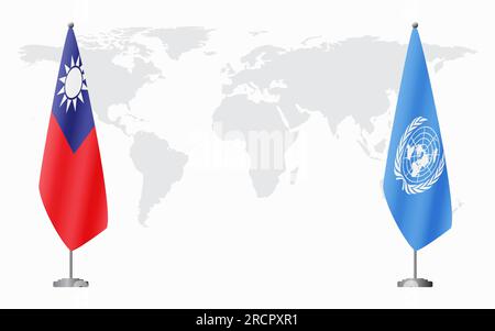 Taiwan and United Nations flags for official meeting against background of world map. Stock Vector