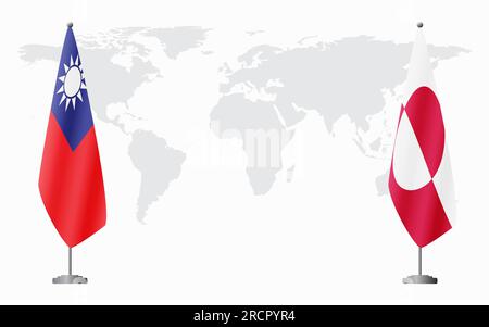 Taiwan and Greenland flags for official meeting against background of world map. Stock Vector