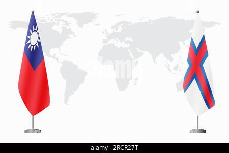 Taiwan and Faroe Islands flags for official meeting against background of world map. Stock Vector