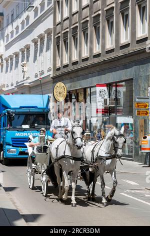 Vienna, Austria - June 13, 2023: Walking cart with horses on the street in Vienna Stock Photo