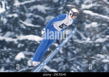 ARCHIVE PHOTO: Matti NYKAENEN would have turned 60 on July 17, 2023, Matti NYKAENEN, Nyk?nen, Finland, ski jumper, ski jumping, winter sports, action, at the Olympic Winter Games in Sarajevo, Yugoslavia, he won the gold medal there, Olympic champion, 18.02 .1984 ? Stock Photo