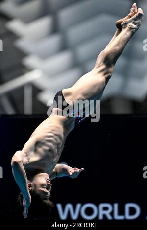 Zheng Jiuyuan of China competes during the men's 1m springboard diving ...