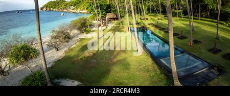 Aerial view of Haad Tien Beach in shark bay, koh Tao, Thailand Stock Photo