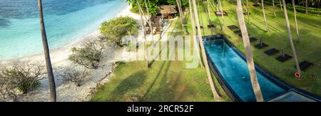 Aerial view of Haad Tien Beach in shark bay, koh Tao, Thailand Stock Photo