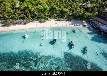 Aerial view of Haad Tien Beach in shark bay, koh Tao, Thailand Stock Photo