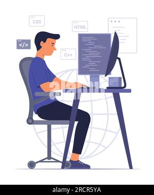 Programmer Man Process Coding for Software Development Concept Illustration Stock Vector