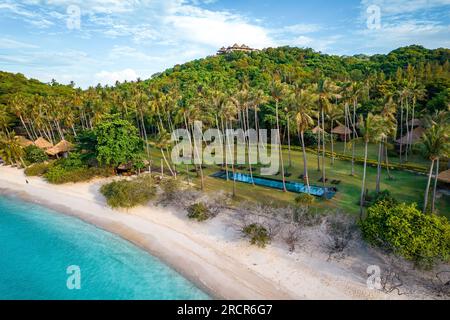 Aerial view of Haad Tien Beach in shark bay, koh Tao, Thailand Stock Photo