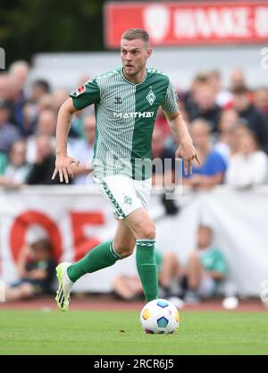 Westerstede, Germany. 16th July, 2023. Soccer: Test matches Werder Bremen - VfB Oldenburg. Werder's Marvin Ducksch on the ball. Credit: Carmen Jaspersen/dpa/Alamy Live News Stock Photo