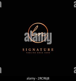 L, N, LN Initial letter handwritten and signature vector logo. Business template in round shape line art Stock Vector