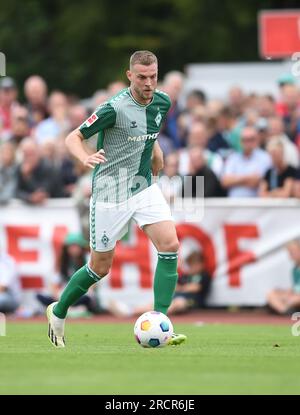 Westerstede, Germany. 16th July, 2023. Soccer: Test matches Werder Bremen - VfB Oldenburg. Werder's Marvin Ducksch on the ball. Credit: Carmen Jaspersen/dpa/Alamy Live News Stock Photo