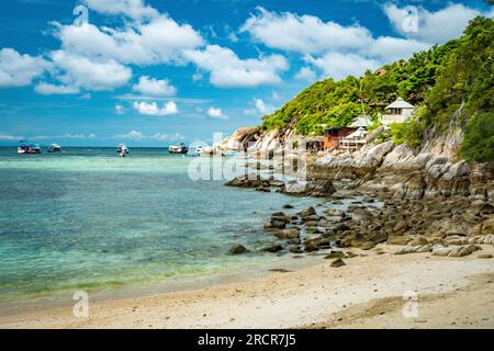 Aerial view of Haad Tien Beach in shark bay, koh Tao, Thailand Stock Photo