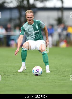 Westerstede, Germany. 16th July, 2023. Soccer: Test matches Werder Bremen - VfB Oldenburg. Werder's Amos Pieper in action. Credit: Carmen Jaspersen/dpa/Alamy Live News Stock Photo