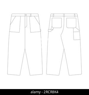 Baggy Jeans Denim pants technical fashion illustration with full