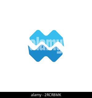 letter mw simple blue waves logo vector Stock Vector