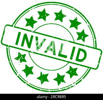 Grunge green invalid word with star icon round rubber seal stamp on white background Stock Vector