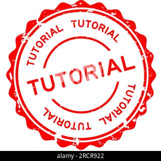 Grunge red tutorial word round rubber seal stamp on white background Stock Vector