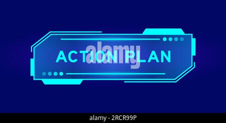 Futuristic hud banner that have word action plan on user interface screen on blue background Stock Vector