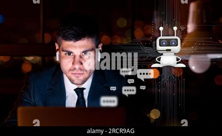 Concentrated IT manager using online assistant help while working Stock Photo