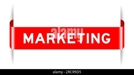 Red color inserted label banner with word marketing on white background Stock Vector