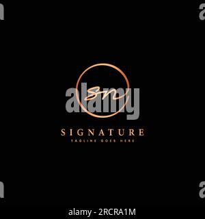 S, N, SN Initial letter handwritten and signature vector logo. Business template in round shape line art Stock Vector