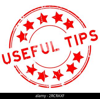 Grunge red useful tips word with star icon round rubber seal stamp on white background Stock Vector
