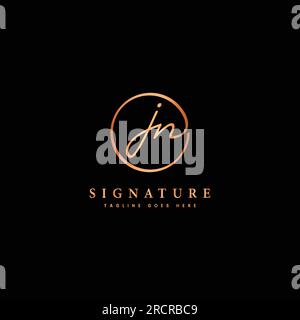 J, N, JN Initial letter handwritten and signature vector logo. Business template in round shape line art Stock Vector