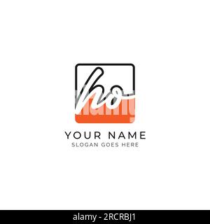 H, O, HO Initial letter handwritten and signature vector image template in square shape log Stock Vector