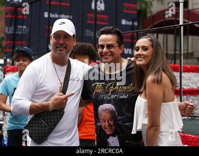 July 16, 2023, New York, New York, USA: NEW) Cuban American Parade Celebrates Latin Culture. July 16, 2023, New York, USA :Despite persistent rain showers, the Cuban American Parade stands determined to showcase the vibrancy of Latin culture. undeterred by the weather, the festivities are set to begin, captivating spectators with its lively floats, spirited dancers, and captivating music with the presence of New York City Mayor Eric Adams and Tito Puente Jr., Paying homage to the late Celia Cruz the famous Cuban singer and Tito Puente Sr.Credit: Jorge Estrellado/Thenews2 (Foto: Jorge Estrella Stock Photo