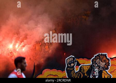 Prague, Czech Republic. 16th July, 2023. Fans of Dynamo Dresden during friendly match at July 16, 2023, in Prague as they drew in the friendly match Dynamo Dresden 1:1. (Credit Image: © Slavek Ruta/ZUMA Press Wire) EDITORIAL USAGE ONLY! Not for Commercial USAGE! Stock Photo