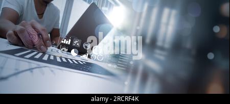 Data scientist working with complex information analysed by AI.Data analytics and insights powered by big data and artificial intelligence technologie Stock Photo