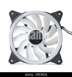 close-up of cooling fan with white plastic blades, cooling computers and other electronic equipments, isolated on white background with shadows Stock Photo