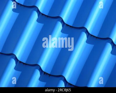 Brand new blue roofing from stainless metal plates Stock Photo