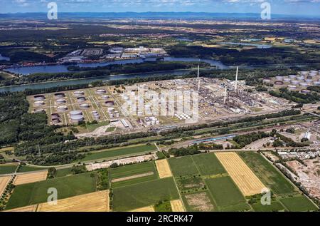 16 July 2023, Baden-Württemberg, Karlsruhe: Aerial view, taken from an airplane, of the Mineralölraffinerie Oberrhein (Miro). Photo: Uli Deck/dpa Stock Photo