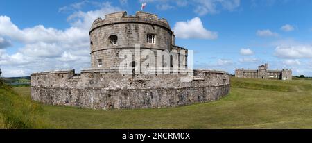 PENDENNIS CASTLE, FALMOUTH, CORNWALL, UK - JULY 5, 2023. A landscape view of the Fortress and Keep at Pendennis Castle, Falmouth which was built by Ki Stock Photo
